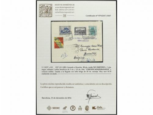 ✉ ESPAÑA. Ed. NE 57, 811. 1937. GRANADA a BÉLGICA. 30 cts. v