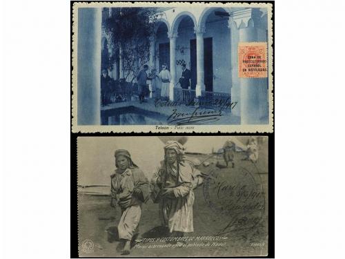 ✉ MARRUECOS. 1912-17. Dos tarjetas postales con marcas de Fr