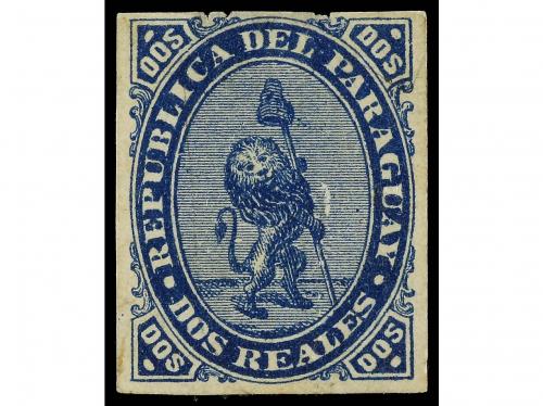 PARAGUAY. Yv. 2. 1870. 2 reales azul. Adelgazado (thnined). 