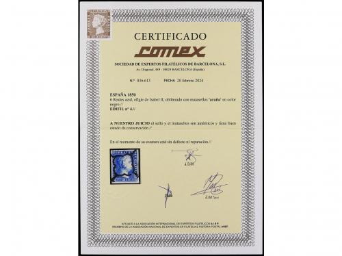 ° ESPAÑA. Ed. 4. 6 reales azul. PIEZA DE LUJO. Cert. COMEX. 