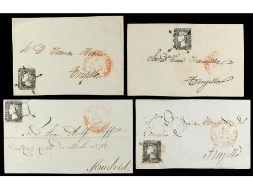 ✉ ESPAÑA. Ed. 1A (10). 1850. 6 cuartos negro. Conjunto de 10