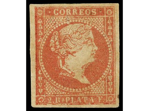 * CUBA. Ant. 6. 2 reales carmín. Márgenes excepcionales, gom