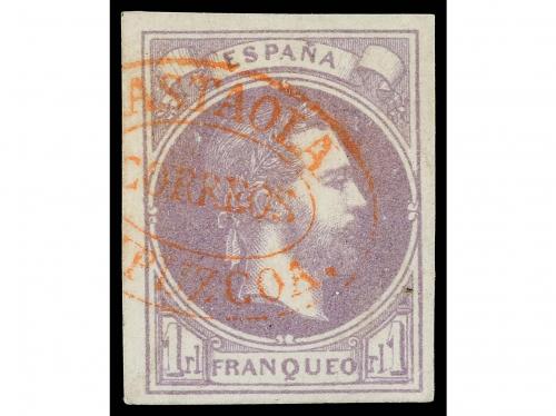 ° ESPAÑA. Ed. 158. 1 real violeta. Mat. cartería de LASTAOLA