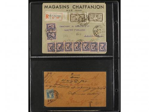 ✉ INDOCHINA. 1902-1930. CONJUNTO de 78 cartas. Diversos fran