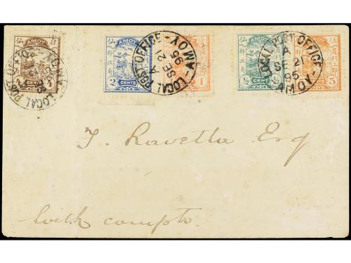 ✉ CHINA. 1895. AMOY CORREO LOCAL. Sobre con franqueo de 1/2 