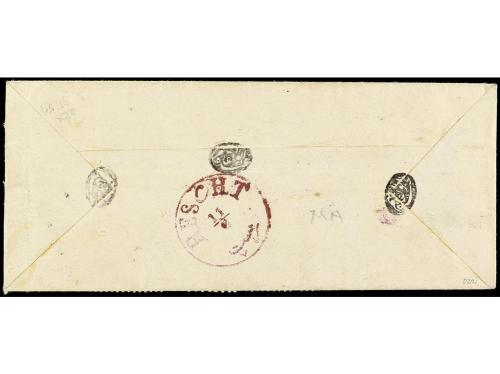 ✉ IRAN. 1876. KAZVIN a RESCHT. 1 cts. negro s. rosa y 2 cts.