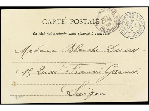 ✉ INDOCHINA. 1906. BANAN a SAIGON. Tarjeta Postal franqueada