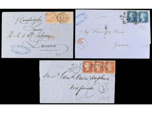 ✉ MALTA. 1859-74. Conjunto de 6 cartas circuladas con sellos