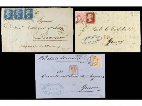 ✉ MALTA. 1859-74. Conjunto de 6 cartas circuladas con sellos
