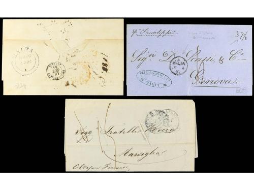 ✉ MALTA. 1842-62. Conjunto de 7 cartas prefilatélicas, dos d