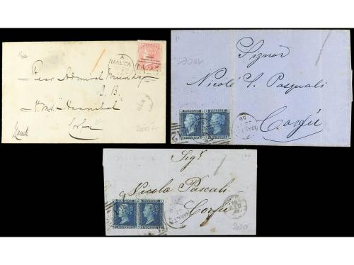 ✉ MALTA. 1859. 3 cartas franqueadas con sellos ingleses diri