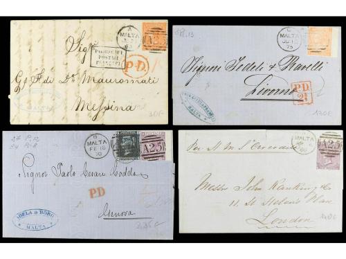 ✉ MALTA. 1861-75. Conjunto de 10 cartas franqueadas con sell