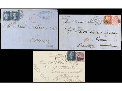 ✉ MALTA. 1861-75. Conjunto de 10 cartas franqueadas con sell