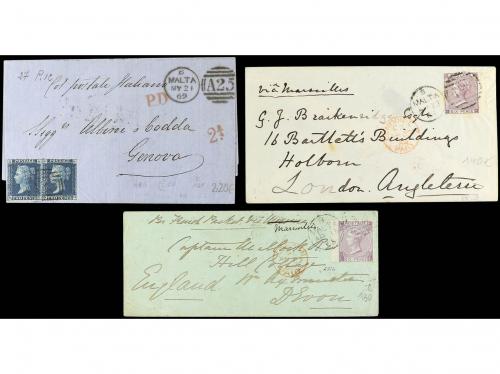 ✉ MALTA. 1861-75. Conjunto de 10 cartas franqueadas con sell