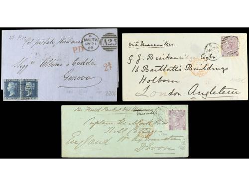 ✉ MALTA. 1861-75. Conjunto de 10 cartas franqueadas con sell