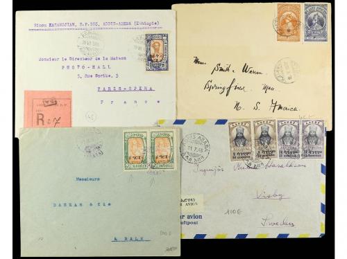 ✉ ETIOPIA. 1925-46. Conjunto de 14 cartas, diversos franqueo
