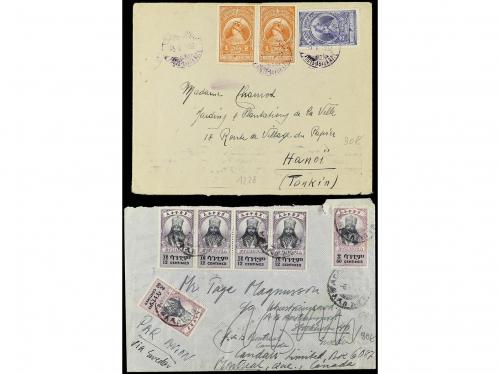 ✉ ETIOPIA. 1925-46. Conjunto de 14 cartas, diversos franqueo