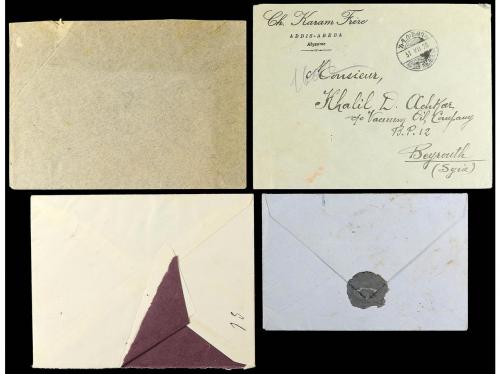 ✉ ETIOPIA. 1921-28. Conjunto de 4 cartas. Diversos franqueos
