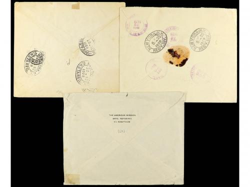 ✉ ETIOPIA. 1922-29. Tres cartas dirigidas a USA. Preciosos f