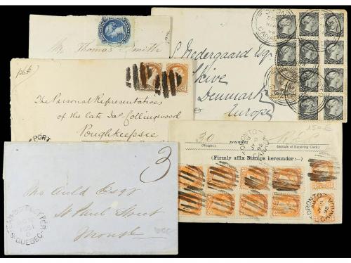 ✉ CANADA. 1850-1900. Conjunto de 9 cartas, diversos franqueo