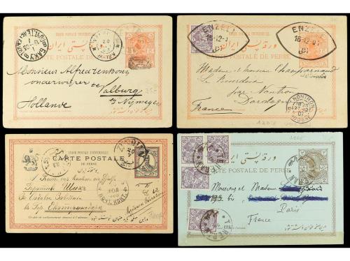 ✉ IRAN. 1888-1905. Conjunto de 4 Enteros Postales circulados