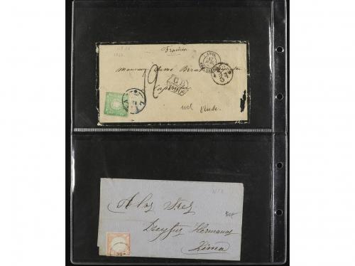 ✉ PERU. 1840-1930. CONJUNTO de 40 cartas. Diversos franqueos