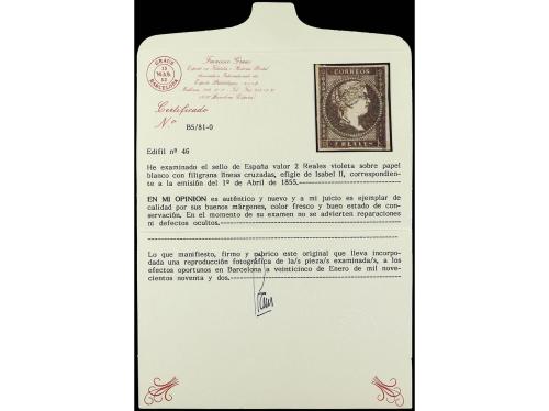 (*) ESPAÑA. Ed. 46. 2 reales violeta. PIEZA DE LUJO. Cert. G