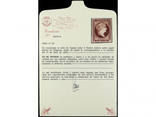 (*) ESPAÑA. Ed. 50. 2 reales violeta. MAGNÍFICO EJEMPLAR. Ce