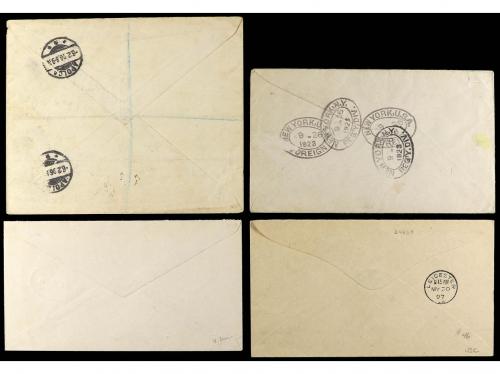 ✉ TURKS Y CAICOS. 1896-1923. 4 covers, diverse frankings. 