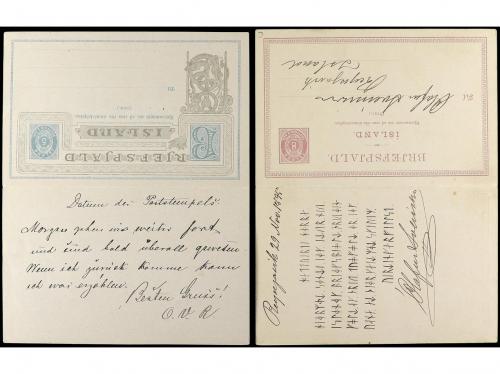 ✉ ISLANDIA. 1883-95. 2 postal stationary cards. 