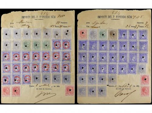 ✉ FILIPINAS. 1882-1883. RECEIPTS of TELEGRAMS with oustandi