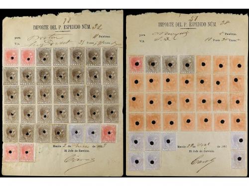 ✉ FILIPINAS. 1882-1883. RECEIPTS of TELEGRAMS with oustandi