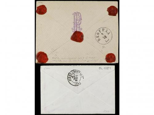 ✉ SERBIA. 1878-80. 2 covers with 40 r. and 50+50 r. frankin