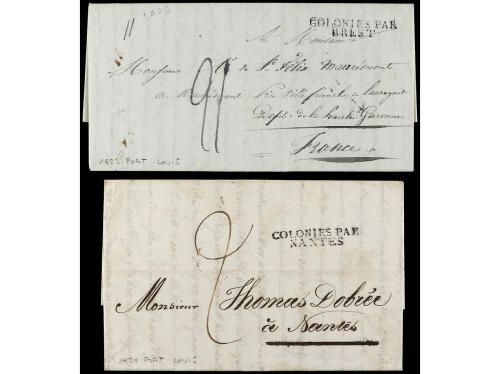 ✉ MAURICIO. 1820-1838. Lot of 5 complete covers to FRANCE wi