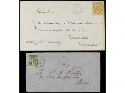 ✉ COLOMBIA. 1876-1887. Lot of 6 covers and cards, FRENCH MA