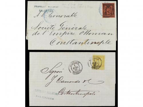 ✉ 1877-83. 5 covers with french stamps used in SALONICA. 