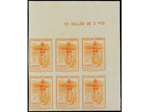 ** ESPAÑA. Ed. 792/96s y 798s. 5 cts. a 60 cts. y 2 pts, blo