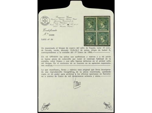 (*) ESPAÑA. Ed. 84. 10 céntimos verde, bloque de cuatro. Cer