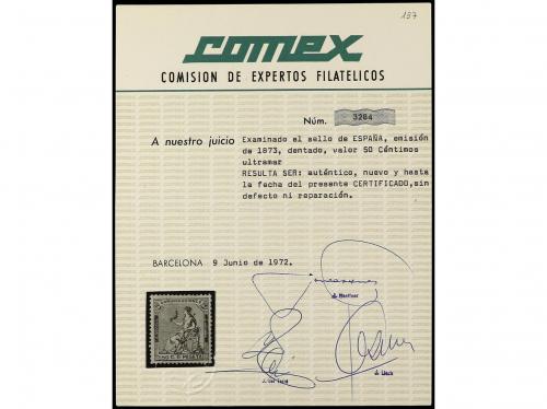 * ESPAÑA. Ed. 137. 50 céntimos azul. LUJO. Cert. COMEX (1972
