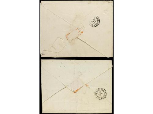 ✉ ESPAÑA. Ed. 58 y 64. 1863-64. Dos cartas circuladas con un