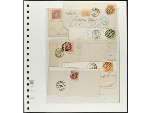 ✉ PORTUGAL. 1853-70. Conjunto de 36 cartas, diversos franque