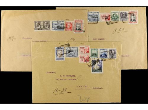 ✉ ESPAÑA. Ed. 689. 1937-38. 2 pts. azul. Conjunto de 5 carta