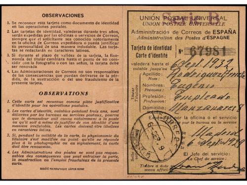 ✉ ESPAÑA. Ed. 321. 1929. TARJETA DE IDENTIDAD POSTAL. Expedi