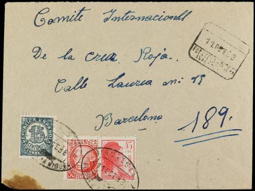 ✉ ESPAÑA GUERRA CIVIL. 1938. CORREO RECUPERADO. Sobre de VAL