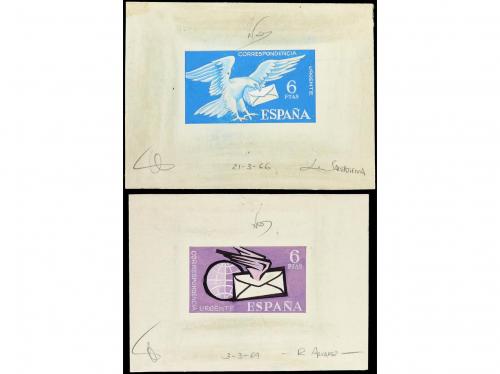 ESPAÑA. 1964-70. PROYECTOS ORIGINALES de unos sellos de 6 pt