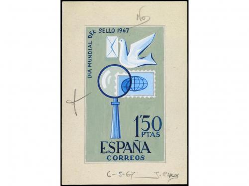 ESPAÑA. 1967. PROYECTOS ORIGINALES de unos sellos de 1 pta. 
