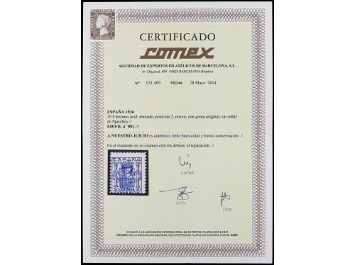 ** ESPAÑA. Ed. 801. 30 cts. azul. Centrado habitual. Cert. C