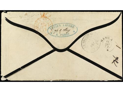✉ FILIPINAS. 1872. PARÍS a MANILA. Sobre circulado con sello