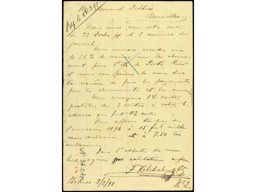 ✉ PUERTO RICO. Ed. 12. 1898. SAN JUAN a BÉLGICA. 3 ctvos. ca