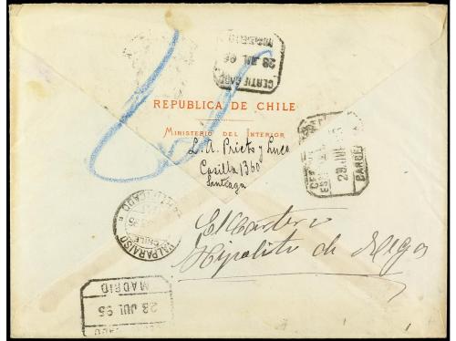 ✉ CHILE. 1895. SANTIAGO a MADRID y reexpedida a MANILA (Isla